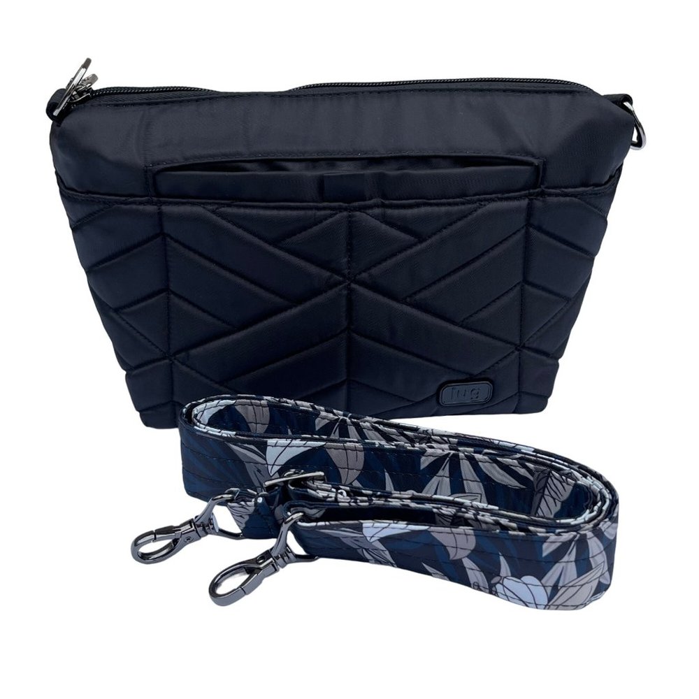 Lug Flare Black Floral Crossbody Bag‎ Removable Strap Cargo Pockets Card Slots